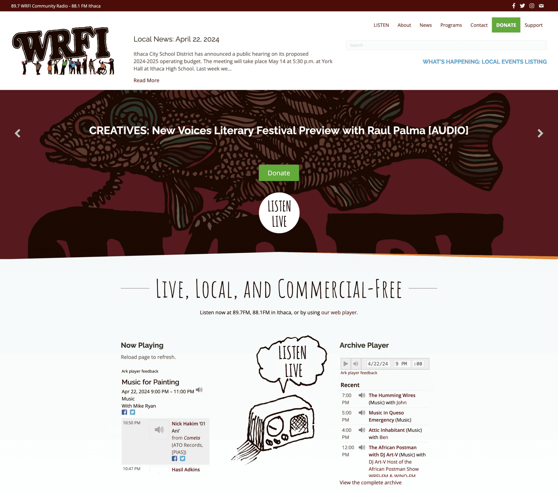 WRFI Website Home Page Screenshot